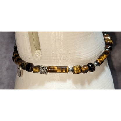 Boho Leo Tiger Eye Gemstone Zodiac Charm Stretch Bracelet Earthy Astrology Jewelry