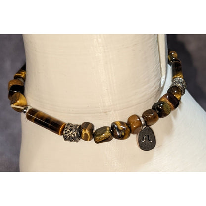 Boho Leo Tiger Eye Gemstone Zodiac Charm Stretch Bracelet Earthy Astrology Jewelry