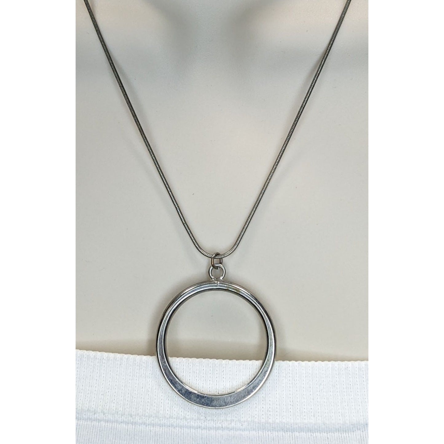 Minimalist Silver Open Circle Pendant Necklace Snake Chain Modern Geometric