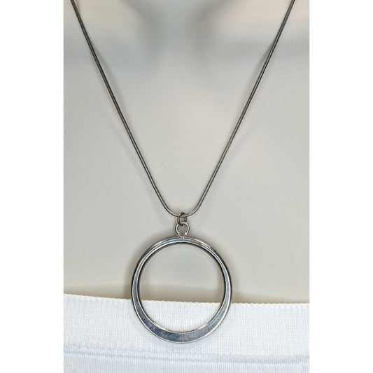 Minimalist Silver Open Circle Pendant Necklace Snake Chain Modern Geometric