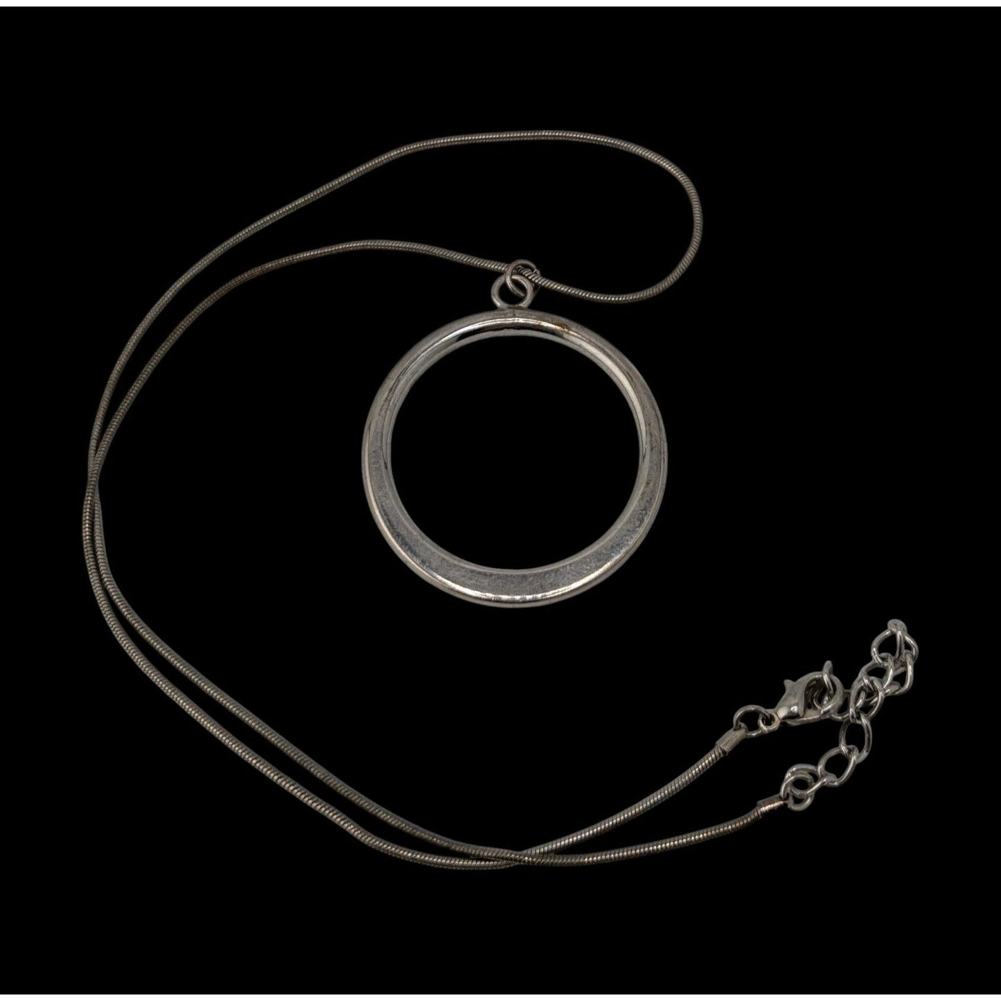 Minimalist Silver Open Circle Pendant Necklace Snake Chain Modern Geometric