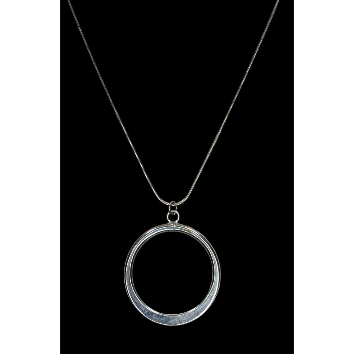 Minimalist Silver Open Circle Pendant Necklace Snake Chain Modern Geometric