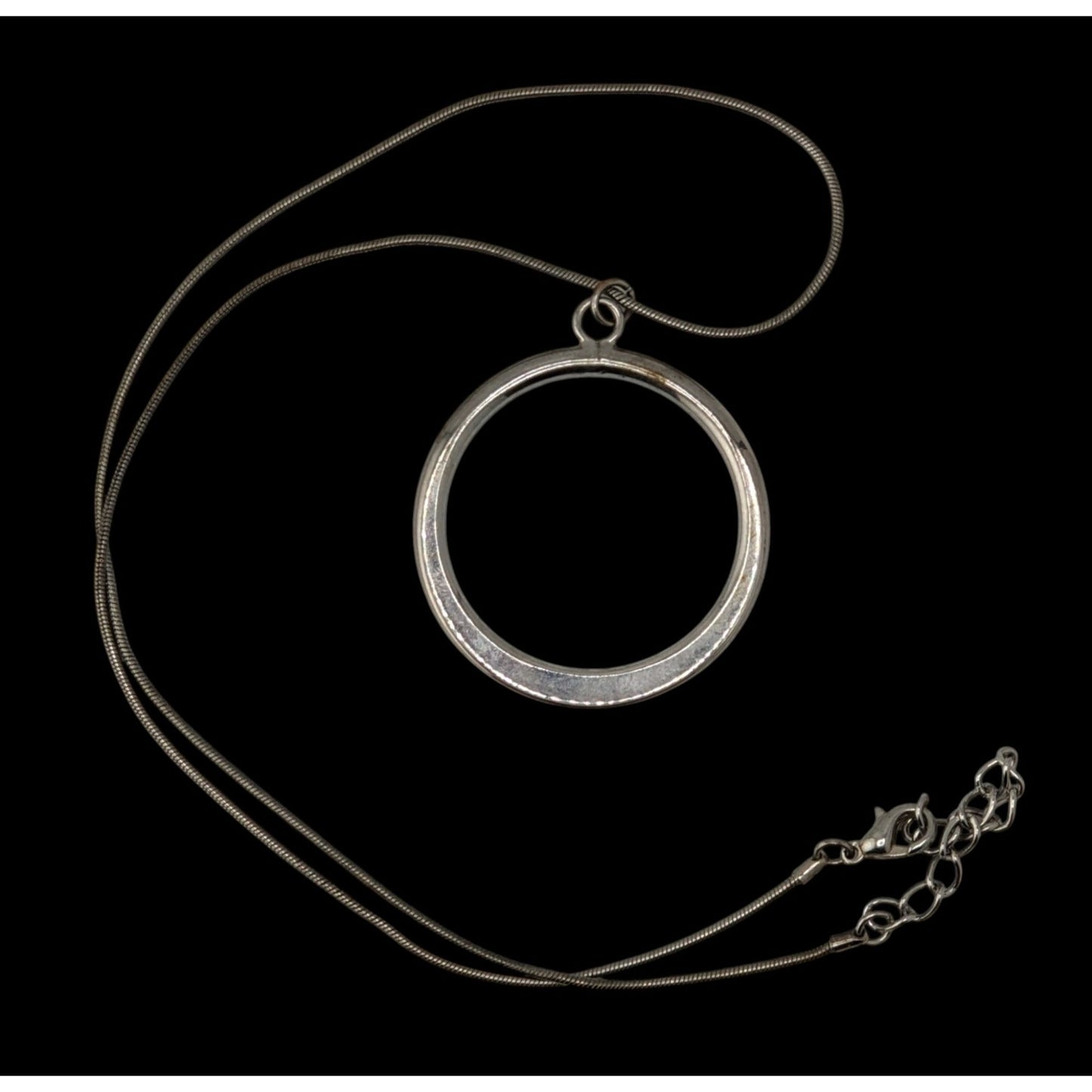 Minimalist Silver Open Circle Pendant Necklace Snake Chain Modern Geometric