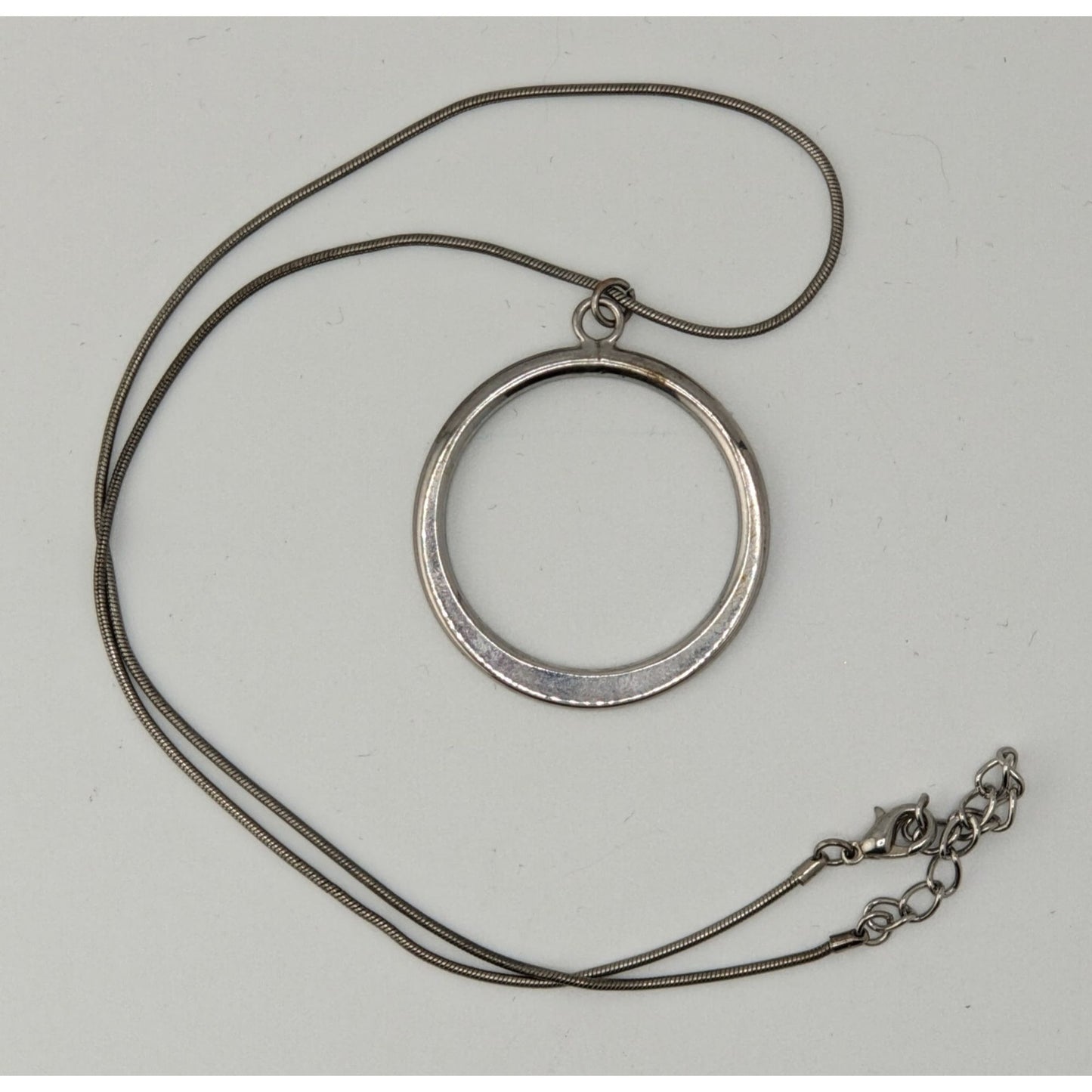 Minimalist Silver Open Circle Pendant Necklace Snake Chain Modern Geometric