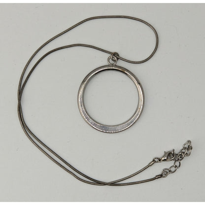 Minimalist Silver Open Circle Pendant Necklace Snake Chain Modern Geometric