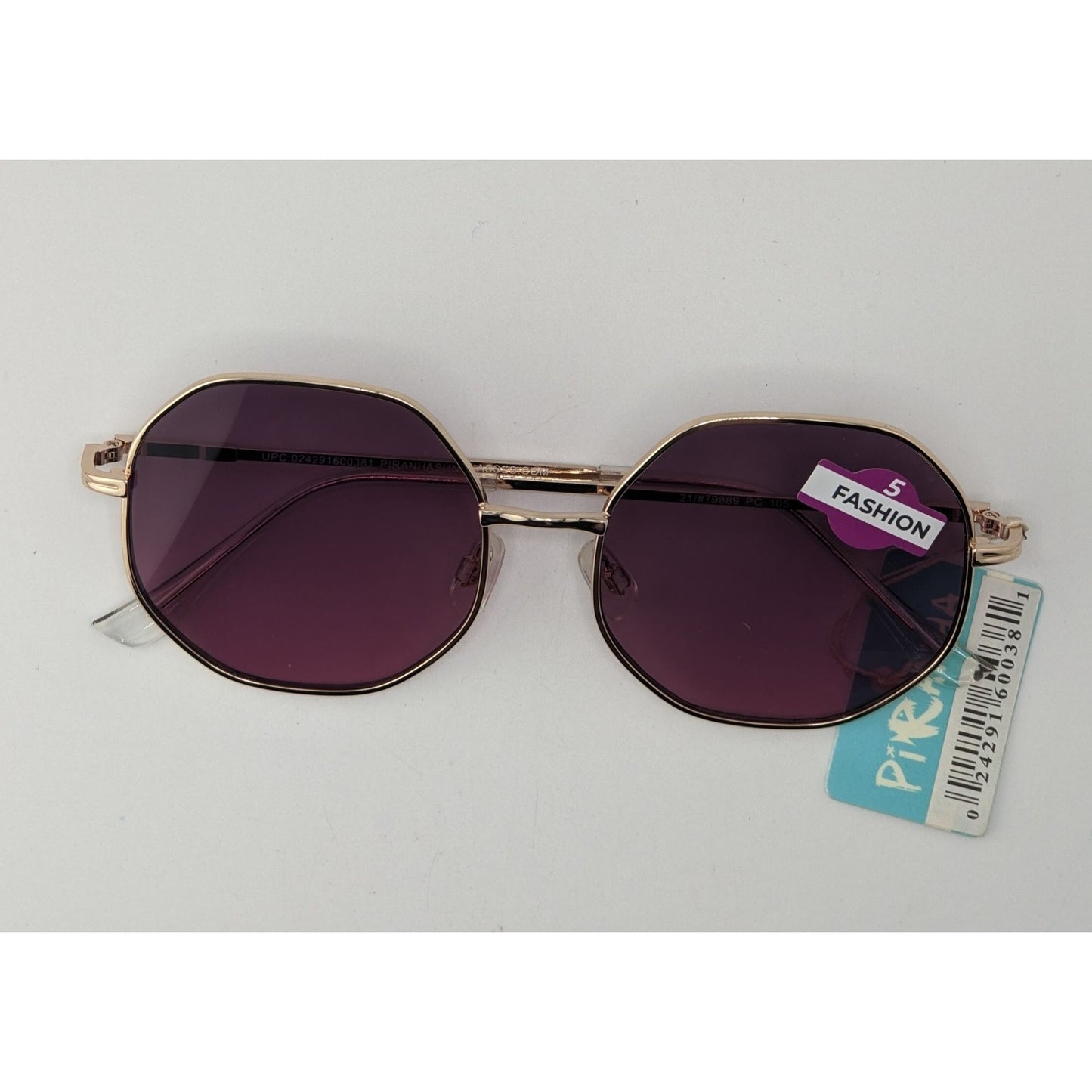 Piranha Octagonal Sunglasses NWT Purple Gold Retro Geometric Shades
