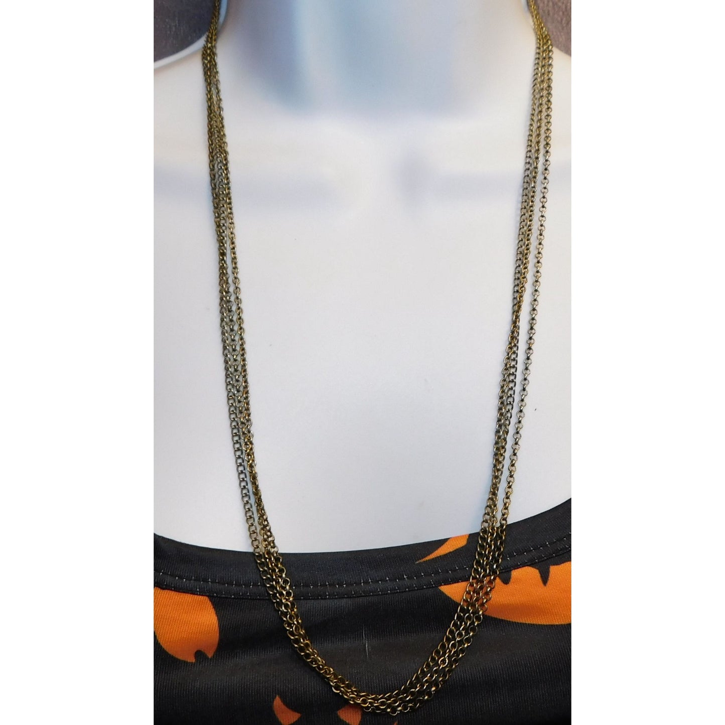 Casual Classic Antiqued Silver Tone Triple Chain Necklace