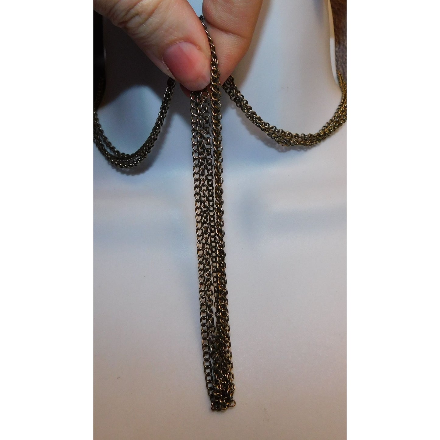 Casual Classic Antiqued Silver Tone Triple Chain Necklace