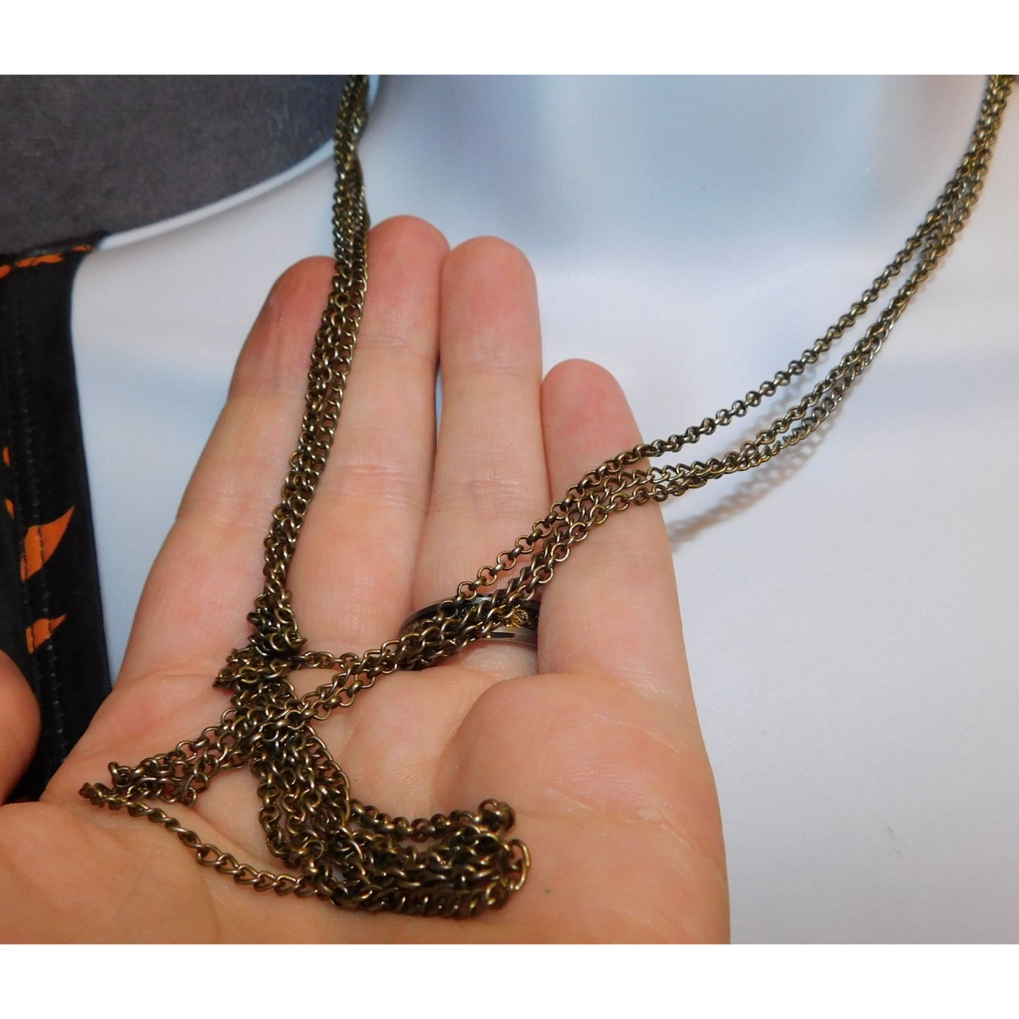 Casual Classic Antiqued Silver Tone Triple Chain Necklace