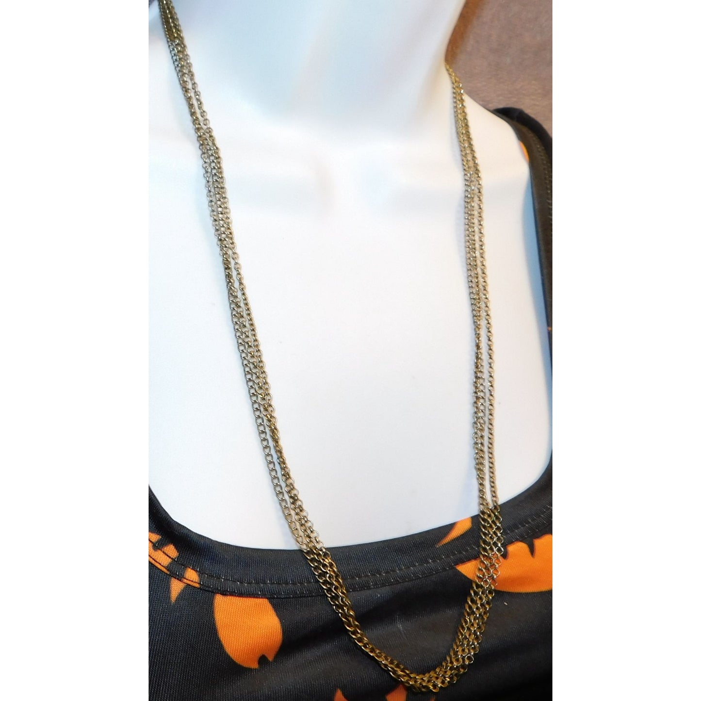 Casual Classic Antiqued Silver Tone Triple Chain Necklace