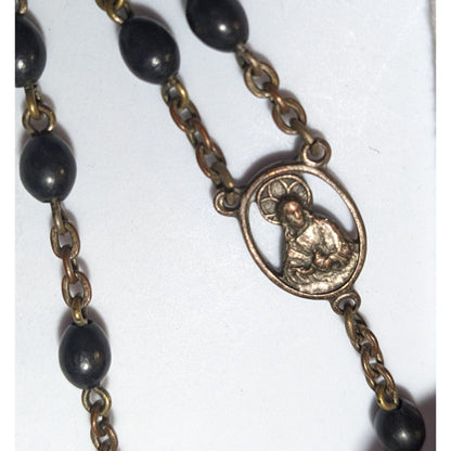 Vintage Black Beaded Extra Strong Made In Italy Rosary Necklace