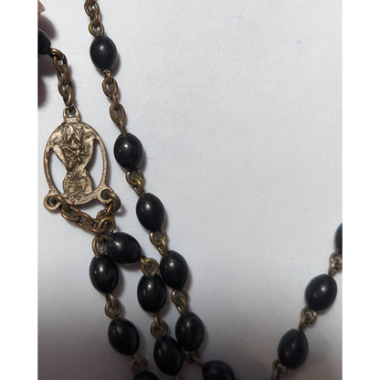 Vintage Black Beaded Extra Strong Made In Italy Rosary Necklace