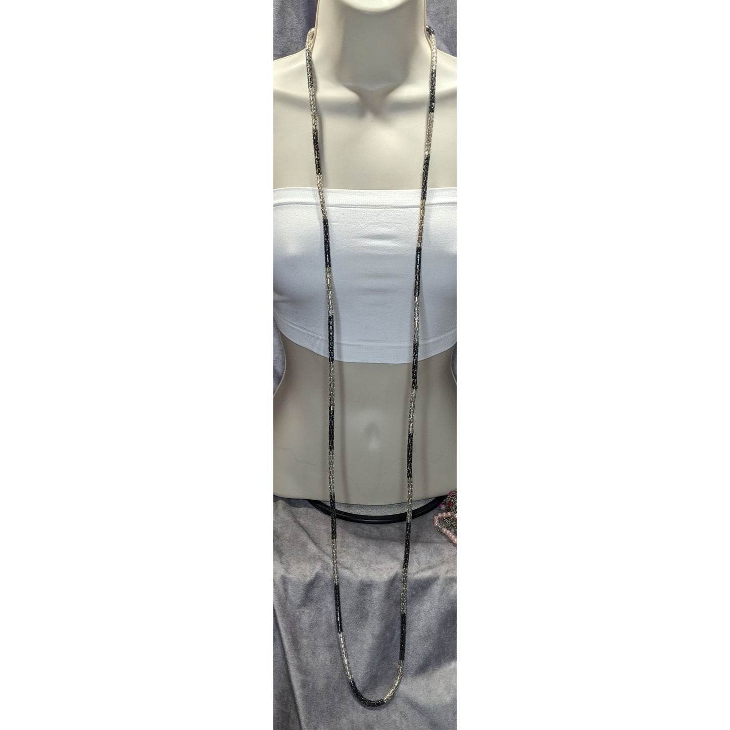 Alfani Modern Tube Chain NecklaceBlack & Silver-Tones