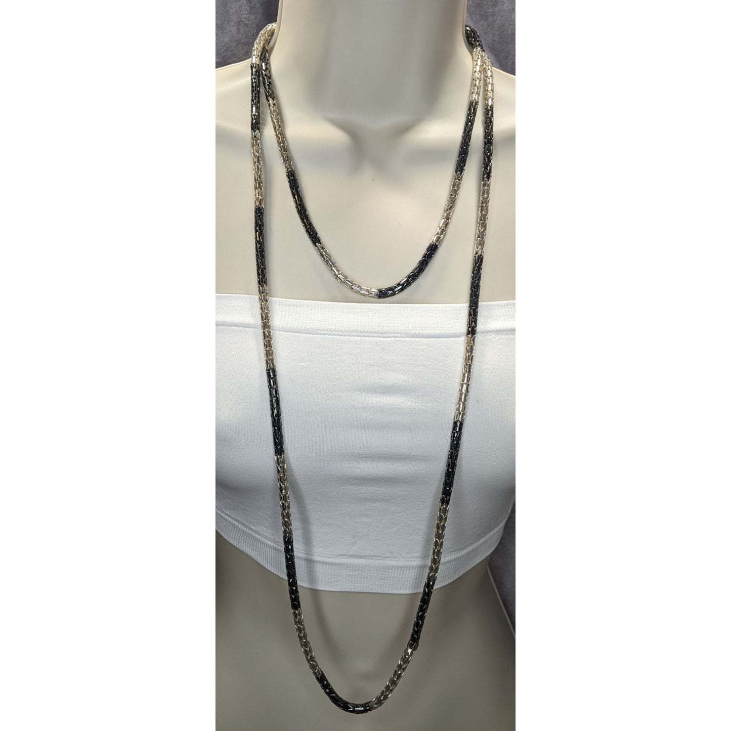 Alfani Modern Tube Chain NecklaceBlack & Silver-Tones