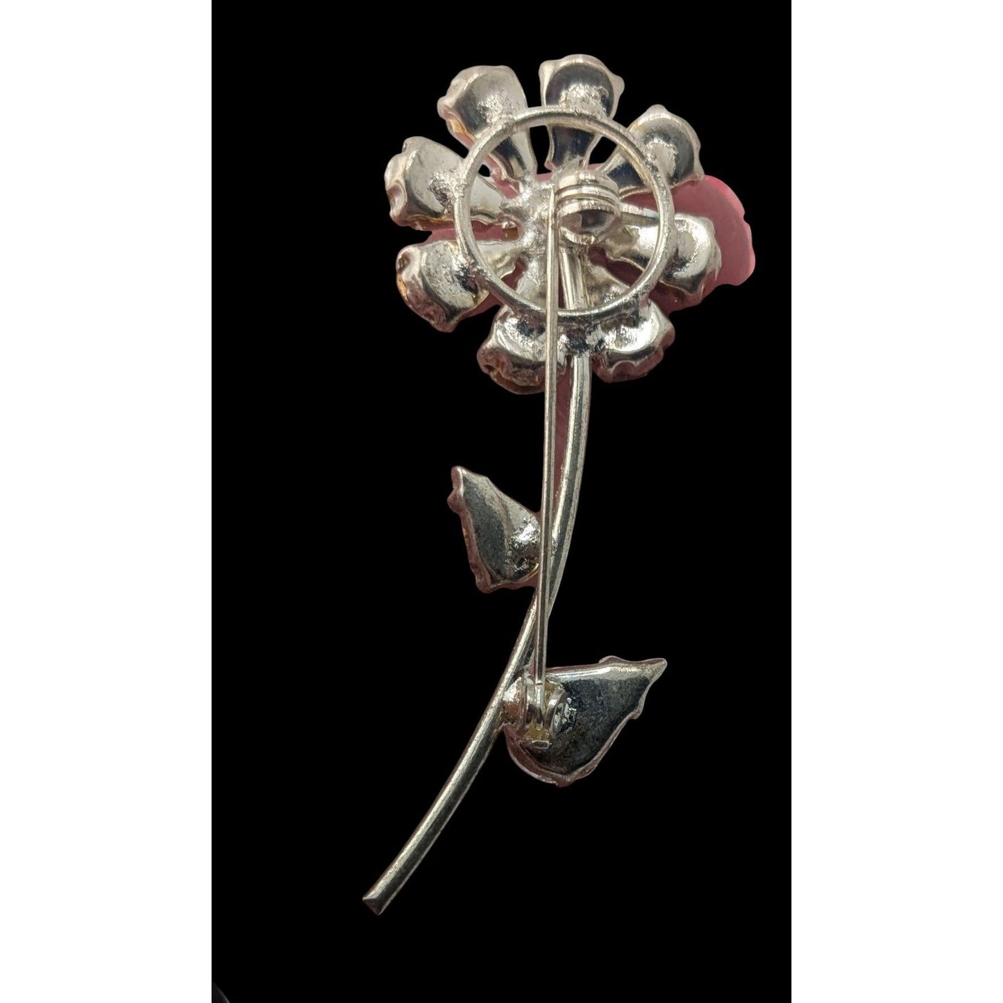 Retro Vintage Rhinestone Flower Brooch Silver Tone Crystal Floral Stem Pin