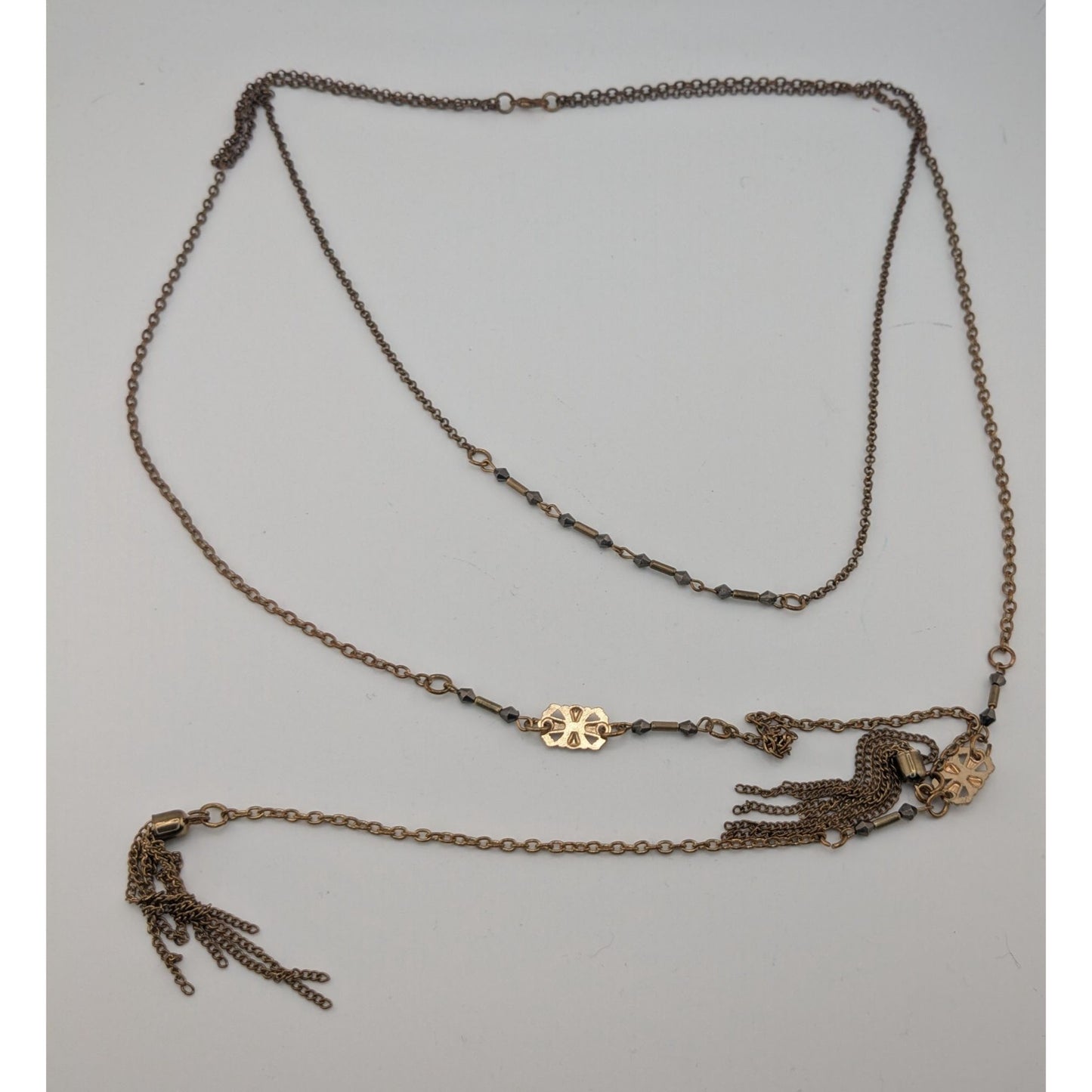 Bohemian Copper Tone Chain Tassel Necklace Design