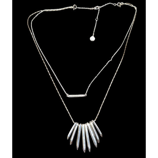Stella And Dot Layered Silver Spike Pendant Necklace With Rhinestone Accents