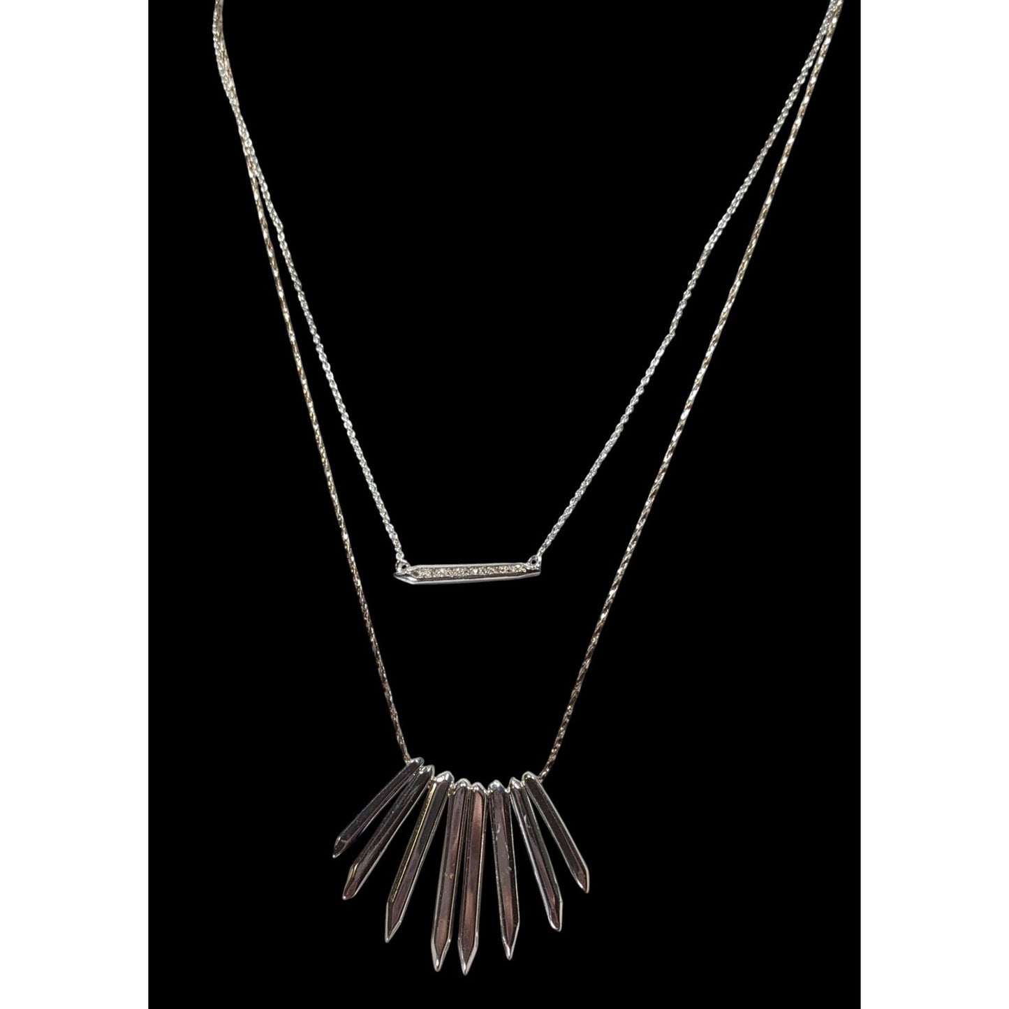 Stella And Dot Layered Silver Spike Pendant Necklace With Rhinestone Accents