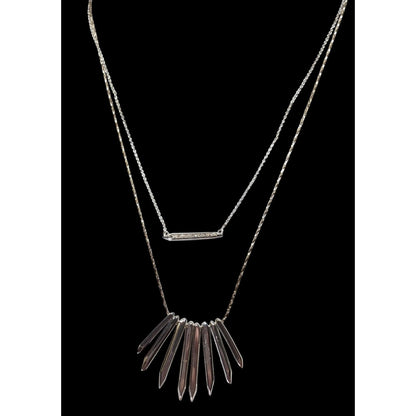 Stella And Dot Layered Silver Spike Pendant Necklace With Rhinestone Accents