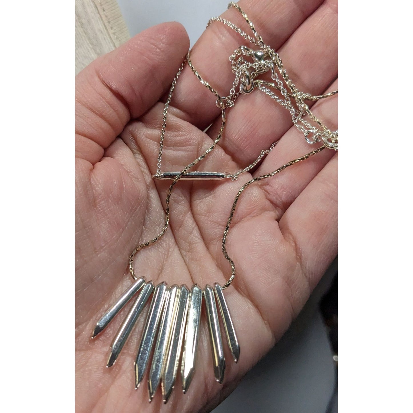 Stella And Dot Layered Silver Spike Pendant Necklace With Rhinestone Accents