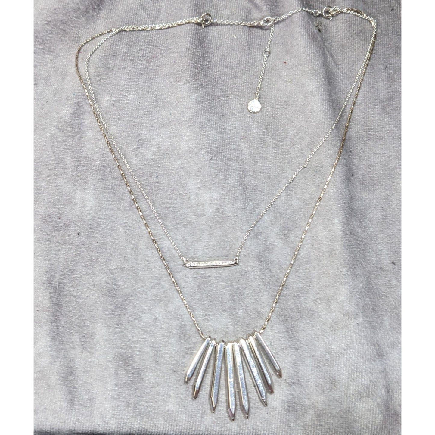 Stella And Dot Layered Silver Spike Pendant Necklace With Rhinestone Accents