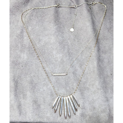 Stella And Dot Layered Silver Spike Pendant Necklace With Rhinestone Accents