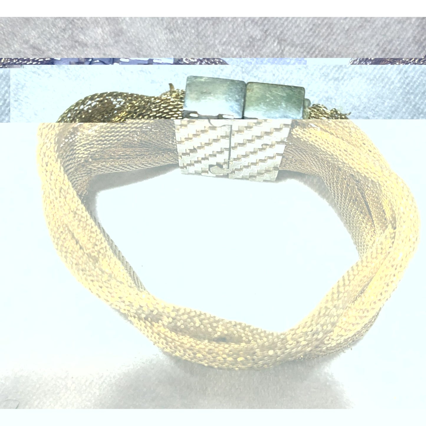 Vintage Gold Tone Mesh And Rhinestone Braided Magnetic Bracelet