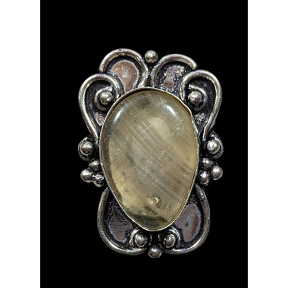Victorian Style Rutilated Quartz Sterling Silver Statement Ring Size 7