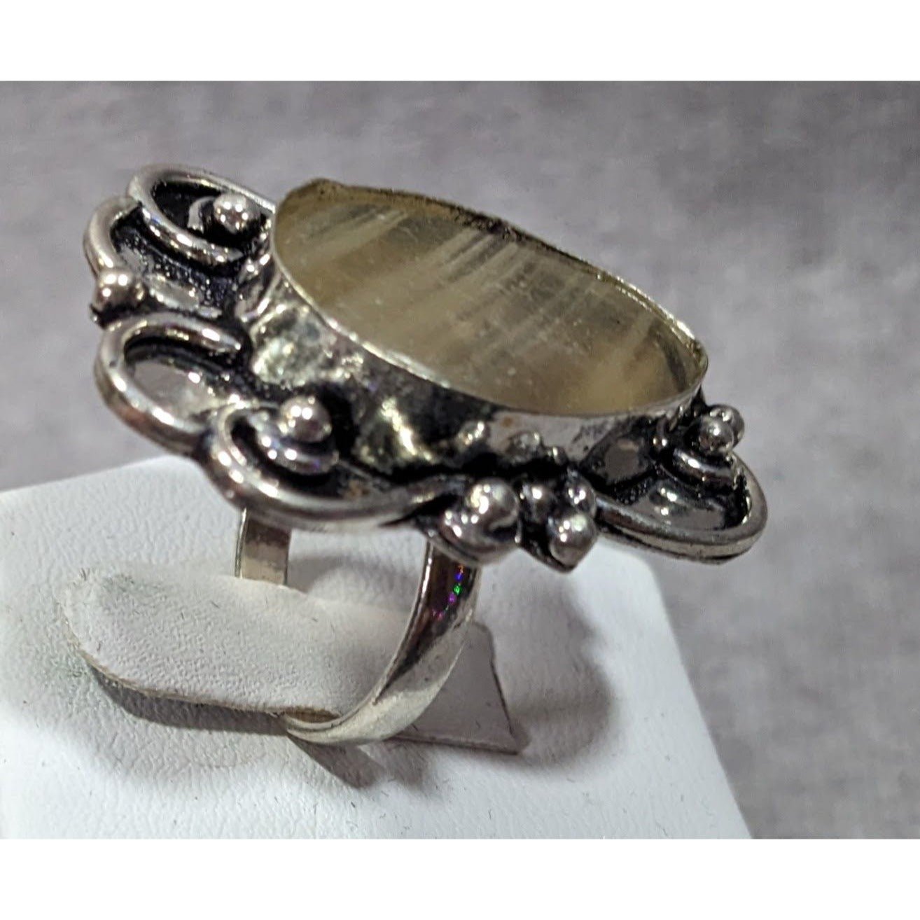 Victorian Style Rutilated Quartz Sterling Silver Statement Ring Size 7