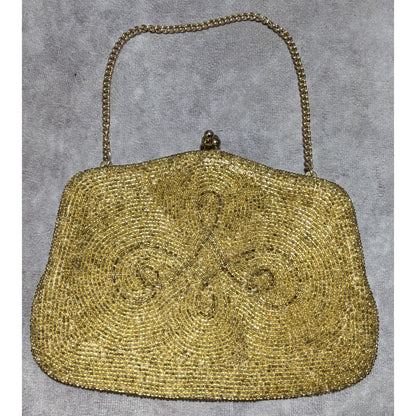 Vintage Mantessa Handmade Gold Beaded Clutch