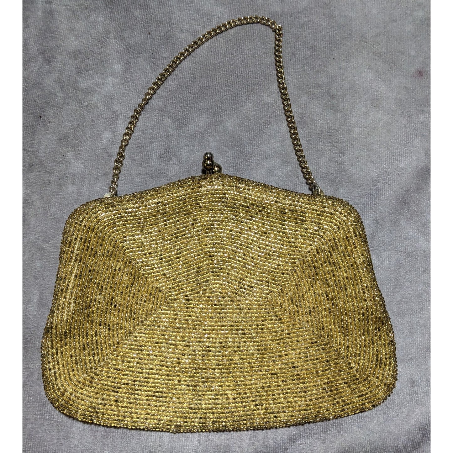 Vintage Mantessa Handmade Gold Beaded Clutch