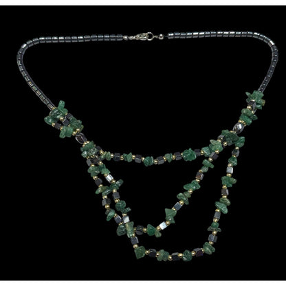 Hematite Green Agate Layered Beaded Stone Necklace