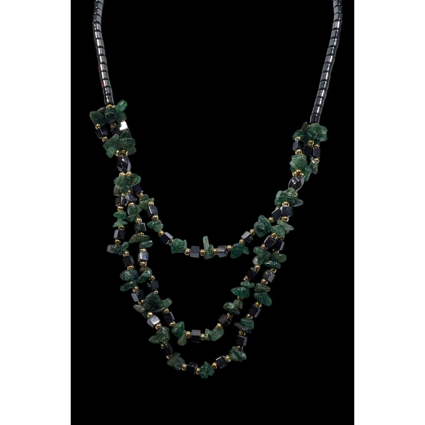 Hematite Green Agate Layered Beaded Stone Necklace