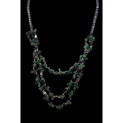 Hematite Green Agate Layered Beaded Stone Necklace