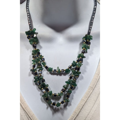 Hematite Green Agate Layered Beaded Stone Necklace