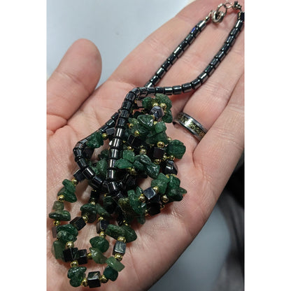Hematite Green Agate Layered Beaded Stone Necklace