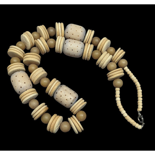 Vintage Hand Carved Wooden Beaded Necklace