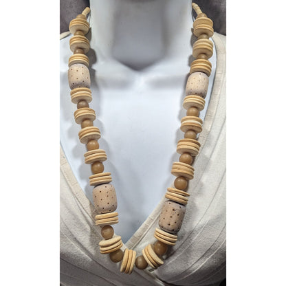 Vintage Hand Carved Wooden Beaded Necklace