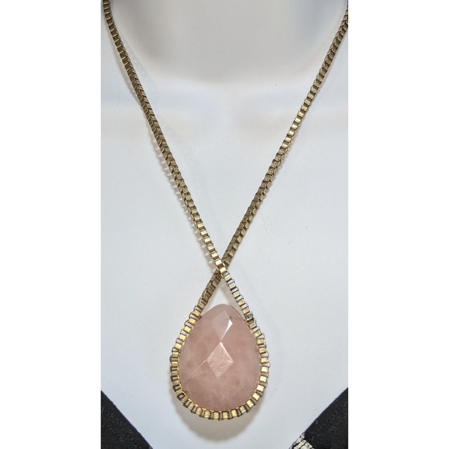 Coquette Romantic Rose Quartz Gold Teardrop Statement Pendant Necklace