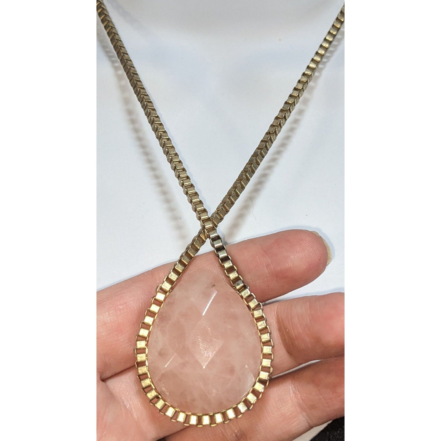 Coquette Romantic Rose Quartz Gold Teardrop Statement Pendant Necklace