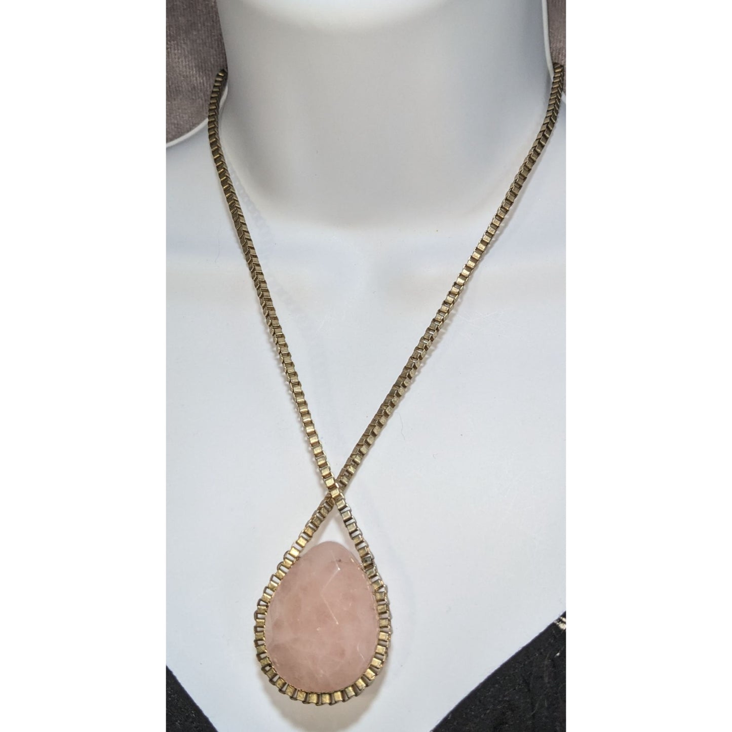 Coquette Romantic Rose Quartz Gold Teardrop Statement Pendant Necklace