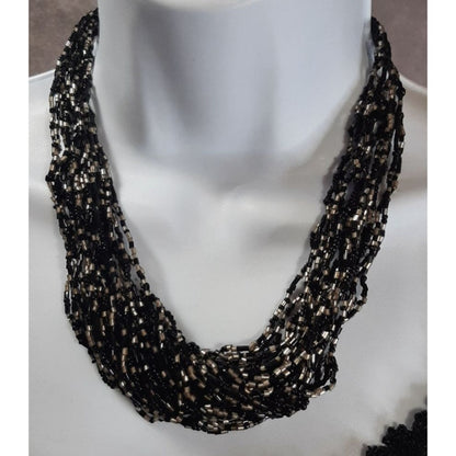 Vintage 90s Coldwater Creek Black And Silver Tone Beaded Necklace