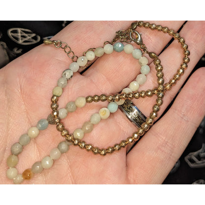 Natural Amazonite Minimalist Necklace With Brass Beads & Extender – Adjustable 13-16 Inches