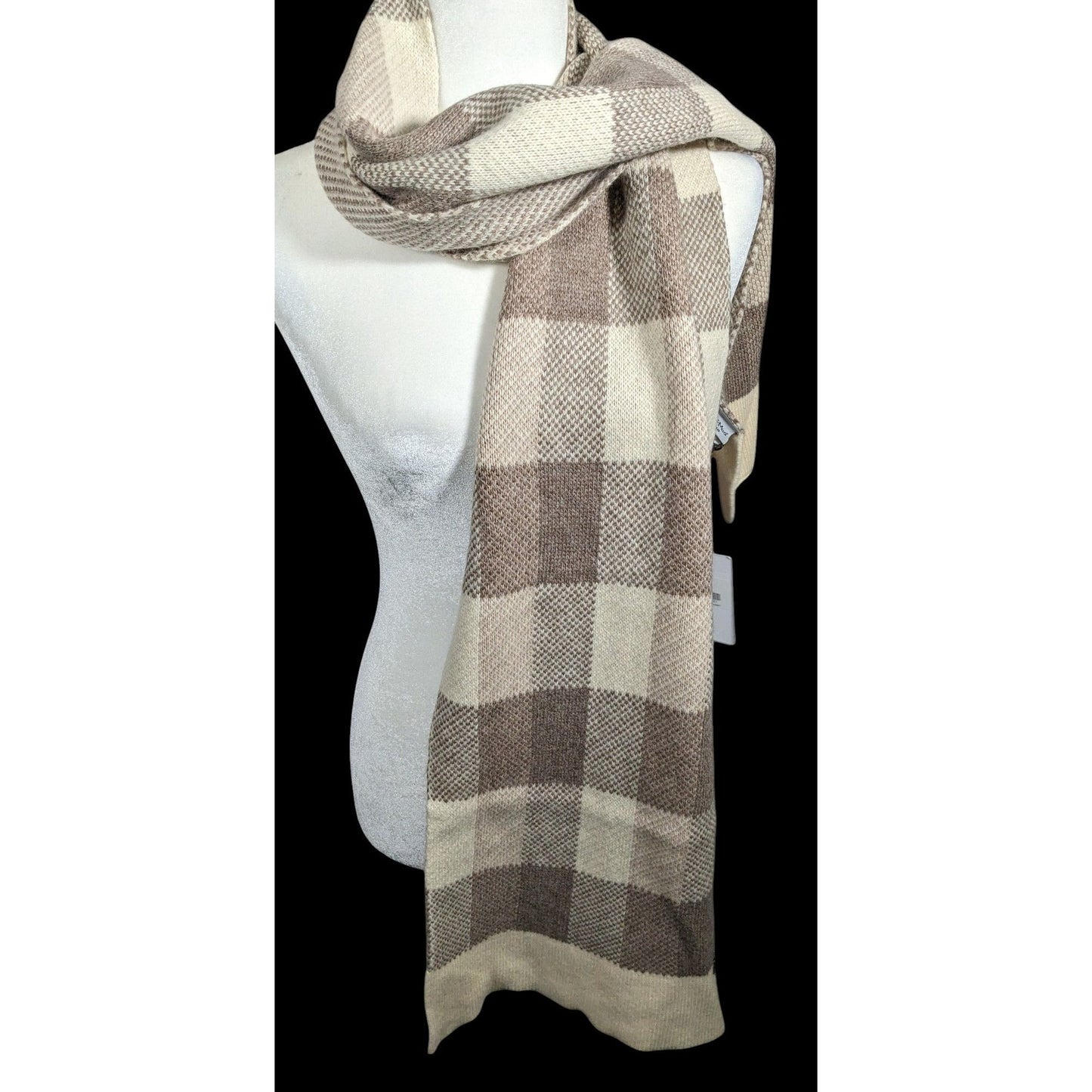 Mimi-Mua Firenze Cream And Tan Plaid Scarf