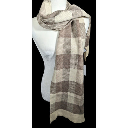 Mimi-Mua Firenze Cream And Tan Plaid Scarf