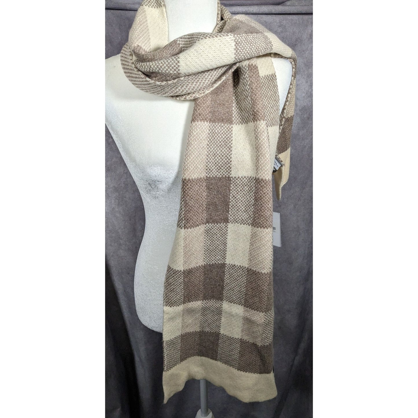 Mimi-Mua Firenze Cream And Tan Plaid Scarf