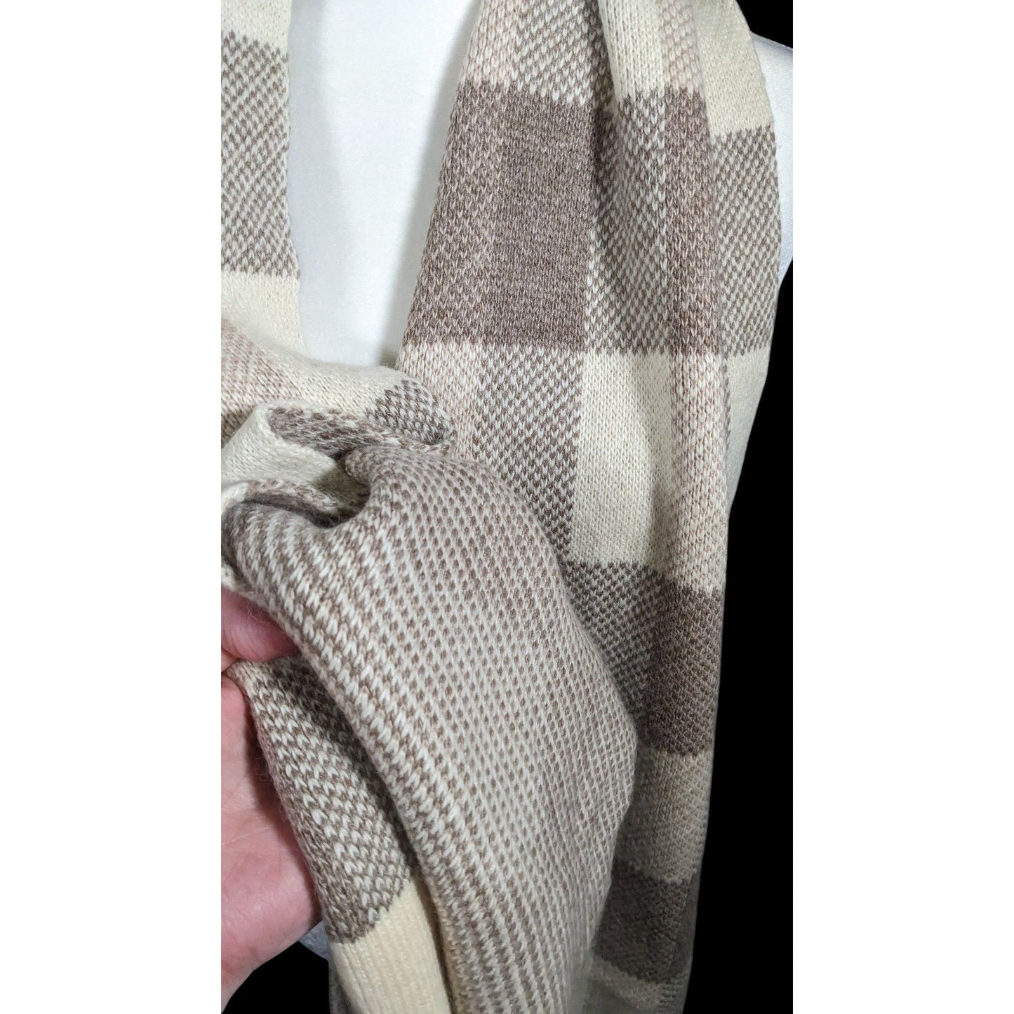 Mimi-Mua Firenze Cream And Tan Plaid Scarf