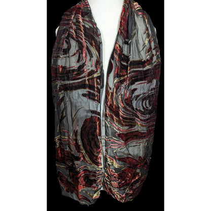 Vintage Abstract Red And Gold Velvet Burnout Scarf