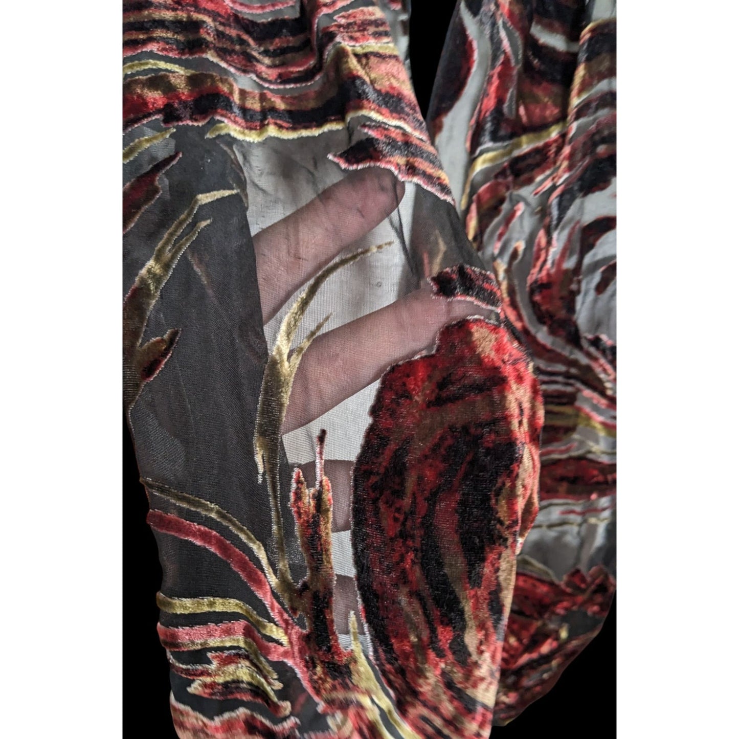 Vintage Abstract Red And Gold Velvet Burnout Scarf