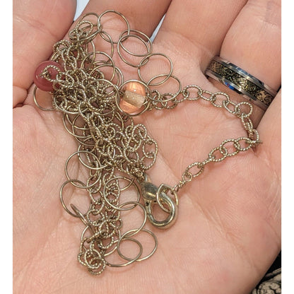 Y2K Minimalist Artsy Silver Tone Double Chain Pink Bead Necklace